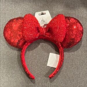 Disney Sparkling Red Minnie Mouse Headband Ears